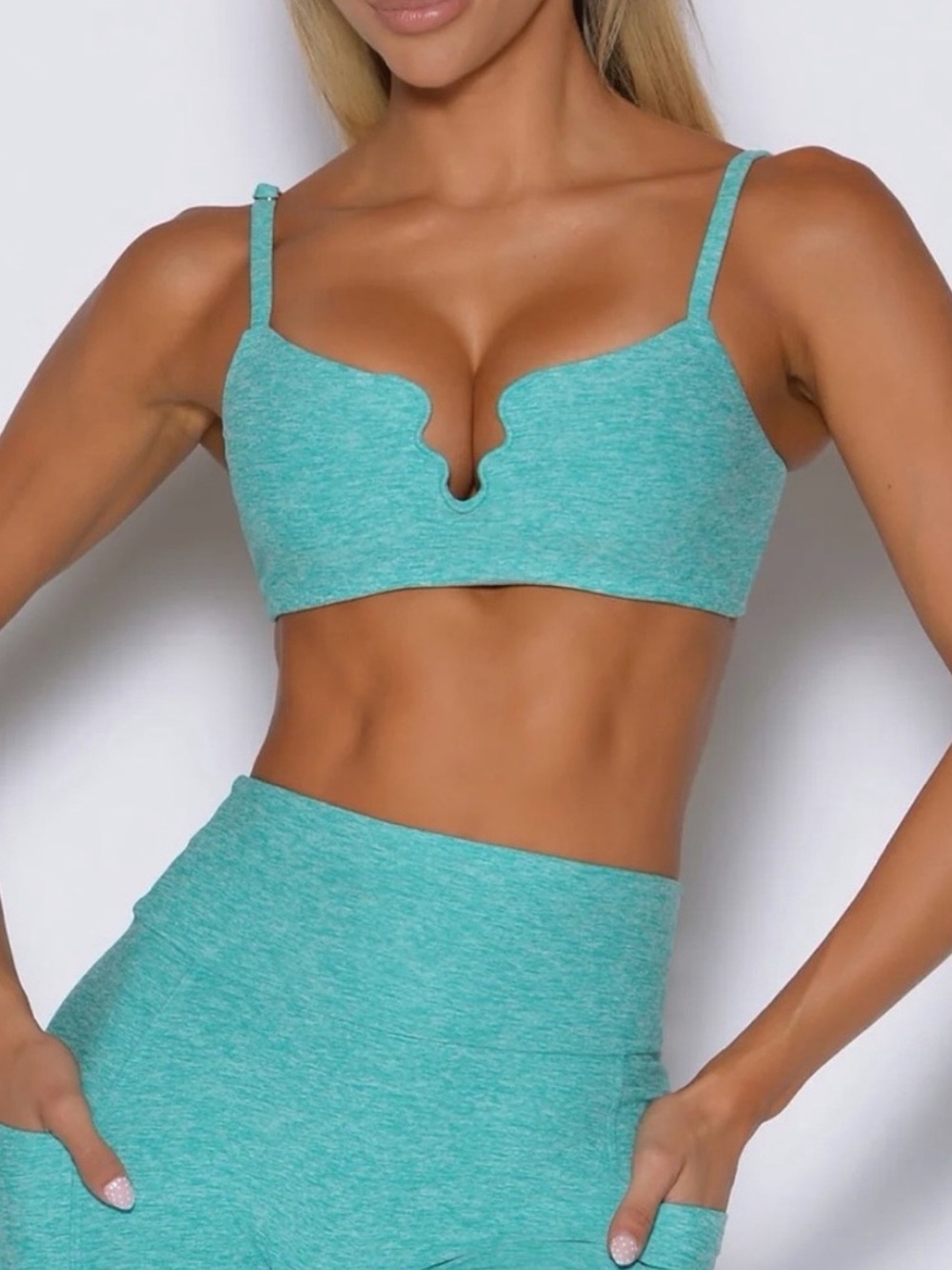 Bombshell Sportswear High-Waist Athletic Shorts in Teal Green